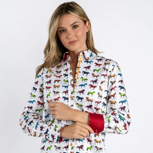 MULTI COLOURED GALLOPING HORSES WOMENS  PRINT SHIRT - Premium Men's Patterned Shirt by Claudio Lugli | Bold Design, Tailored Fit, Best Printed Shirts
