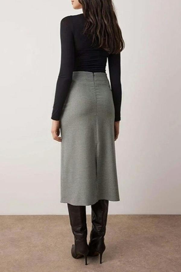 WOVCOR Wrap Detailed Midi Woven Skirt