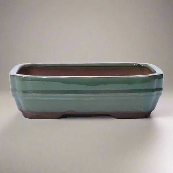 Yorkshire Bonsai 20cm Glazed Bonsai Pot | Rectangle | 20cm x 16cm x 5cm | Green