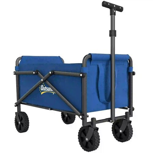 Bobobiy 41L Festival Trolley on Wheels, 60kg Heavy Duty Collapsible Foldable Wagon with Adjustable Handle and Carrying Bag for Beach, Blue