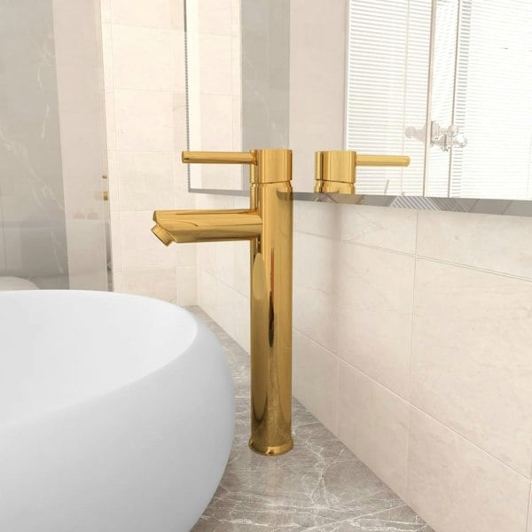 Berkfield Bathroom Mixer Tap Gold 12x30 cm