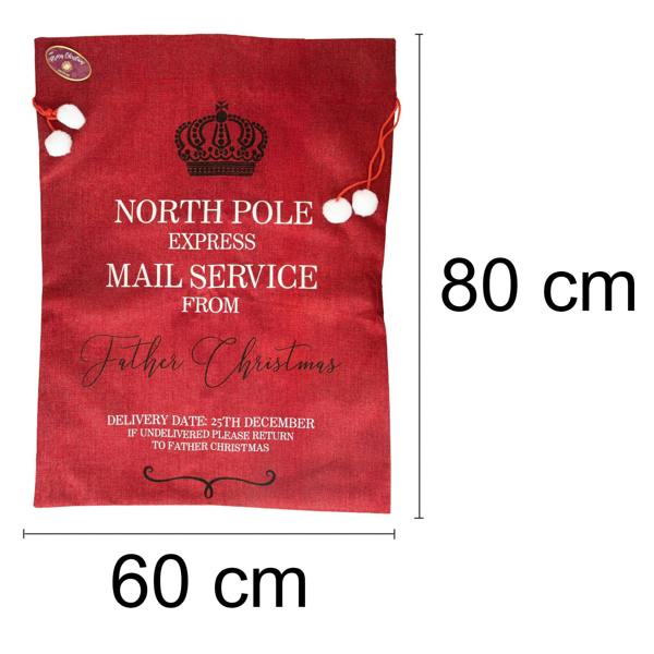 6cm Red Hessian Christmas Sack with North Pole Express Mail Print image 8