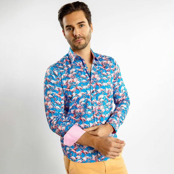 FLAMBOYANCE OF FLAMINGOS PRINT SHIRT – Premium Men's Patterned Shirt by Claudio Lugli | Bold Design, Tailored Fit, Best Printed Shirts
