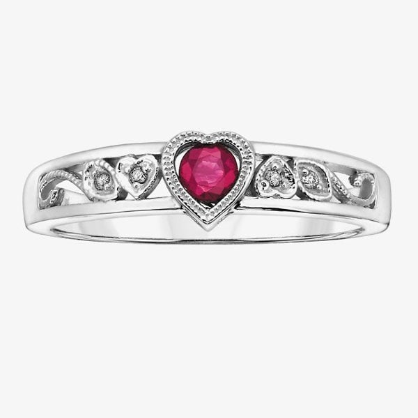 T. H. Baker 9ct White Gold Ruby and Diamond Heart Ring 51X19WG/10RUB