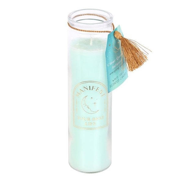 Serano White Sage Tube Candle with Clear Quartz Crystals