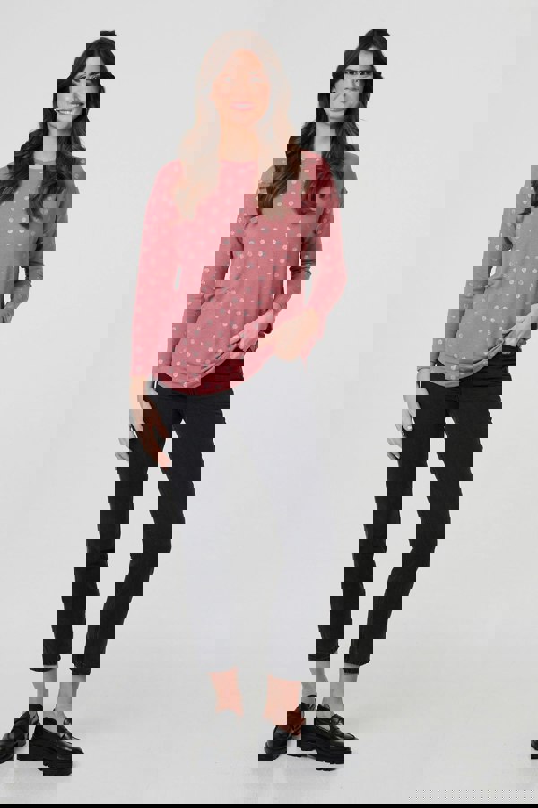 Pink | Polka Dot Print Relaxed Long Sleeve Top