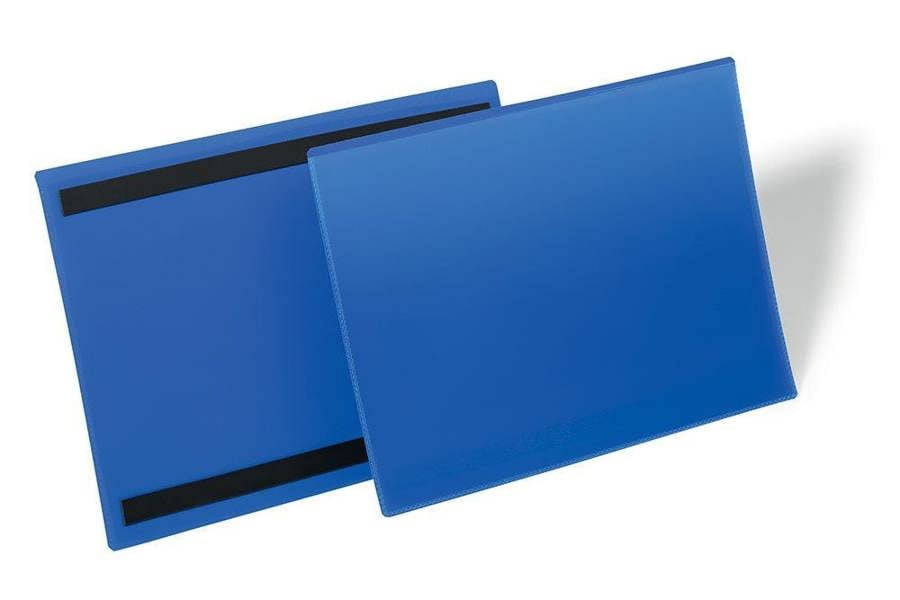 Durable Magnetic Ticket Label Holder Document Pockets | 50 Pack | A4 Blue
