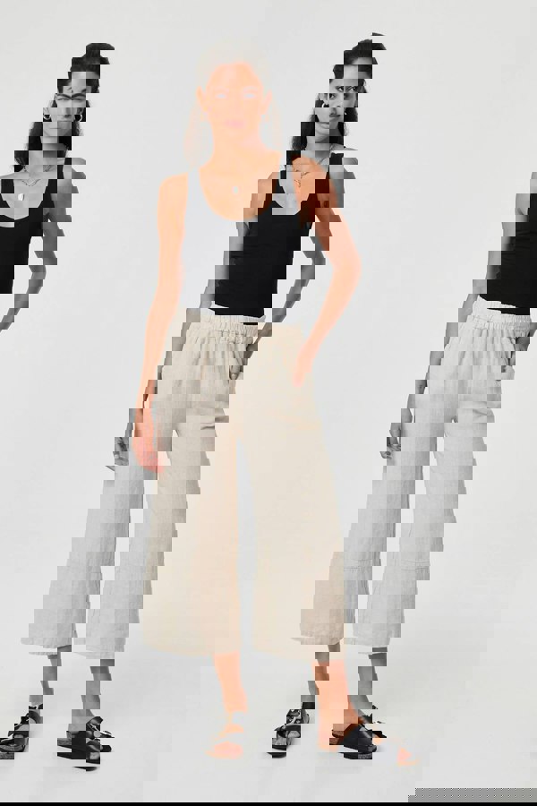 Beige | Floral High Waist Stretchy Crop Trousers
