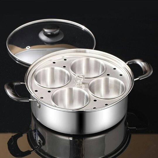 Havendro Egg Poacher Poached Egg Maker Pot Egg Poaching Pan 4 Bowls Stainless Steel Tool