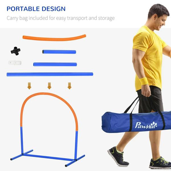 Dog agility hurdle set with blue carry bag and orange-and-blue arched frame