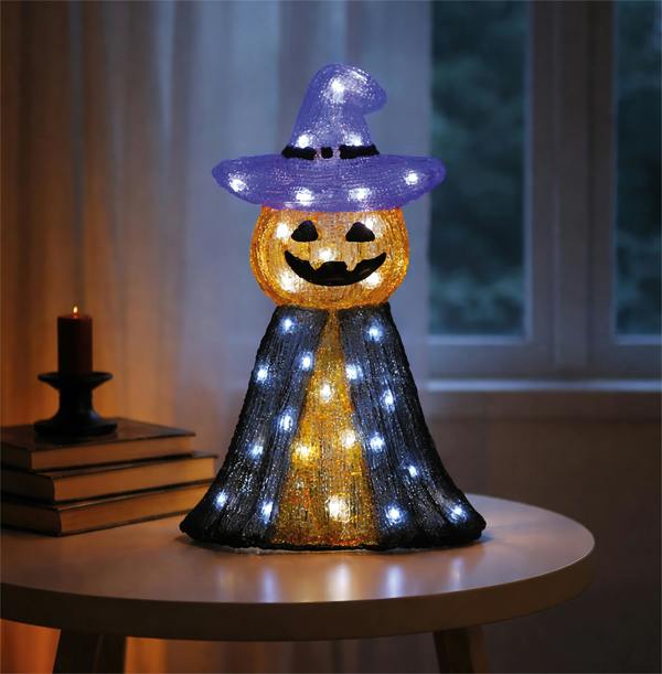 50L White LED Pumpkin & Ghost Halloween Outdoor Decoration with 5m Cable, Timer & IP20 Transformer, 24x12x36cm