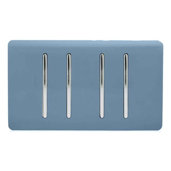 Trendi Switch 4 Gang Light Switch (2x 1 or 2 Way & 2 x Intermediate)in Sky Blue