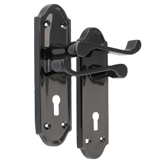 EDH Door Hardware Victorian Black Nickel Ashford Interior Door Handles BATH, LOCK & LATCH Scroll. - Lock Handles