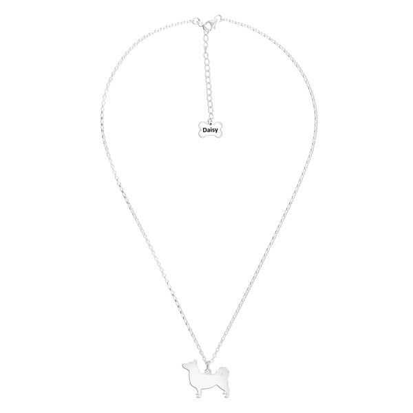 Swedish Vallhund Silhouette Silver Necklace - Personalised - MYLEE London