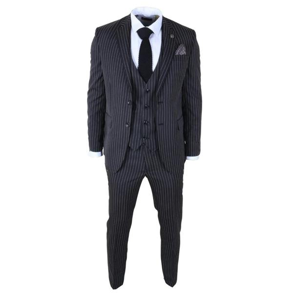 IM45 - Men's Classic Pinstripe 3 Piece Black Suit - TruClothing.com - 3