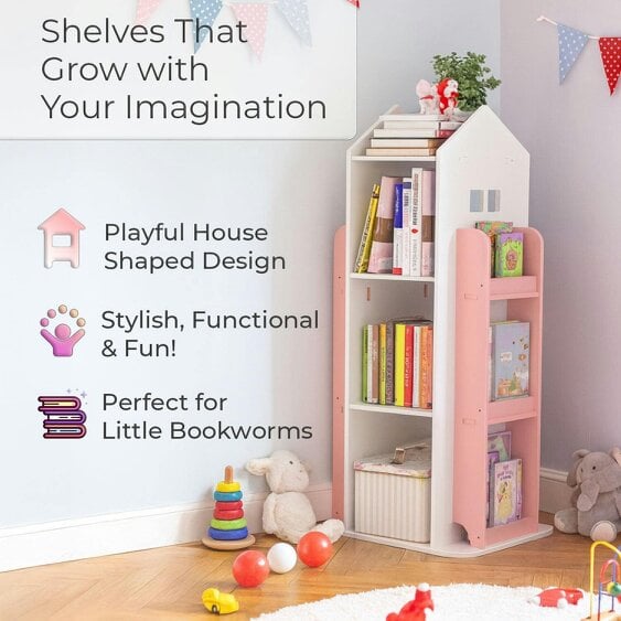Neo Pink House Shaped 360° Rotating Kid's Freestanding Bookshelf