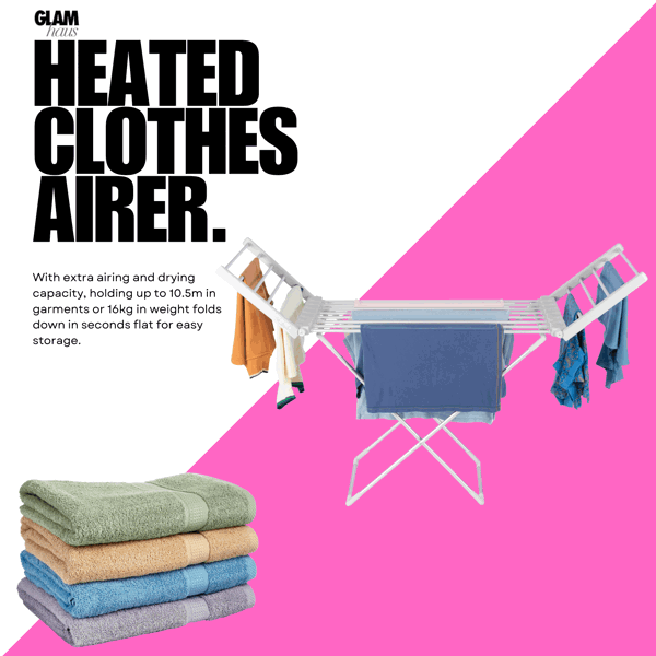 Homefront Heated Clothes Airer Rack Rail, Dryer 220W And Cover - Indoor Portable Eco Dry