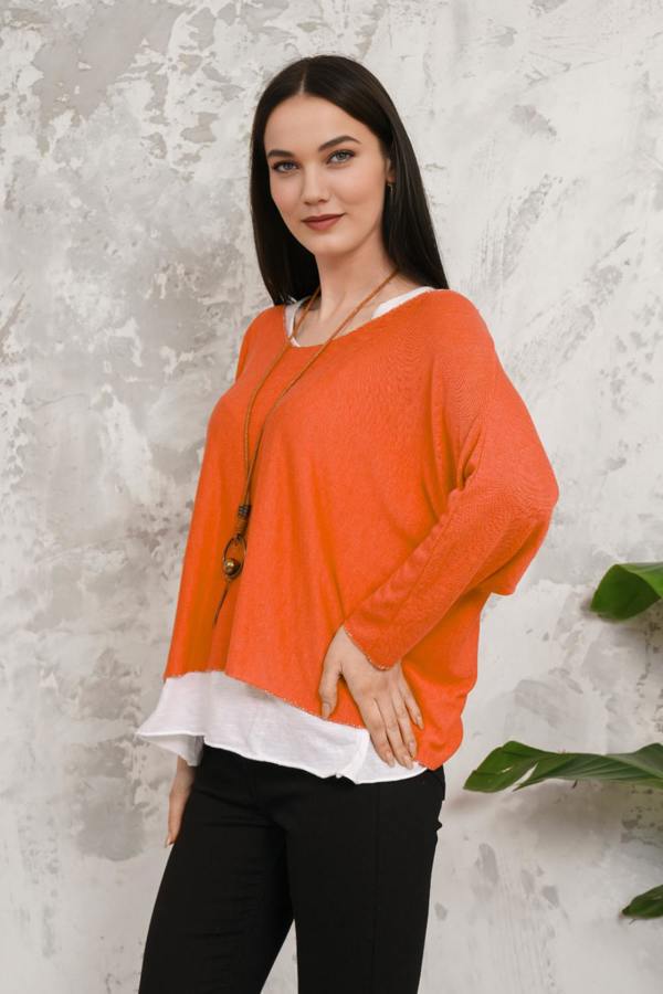Hoxton Gal Oversized Long Sleeves Double Layered Top in Orange