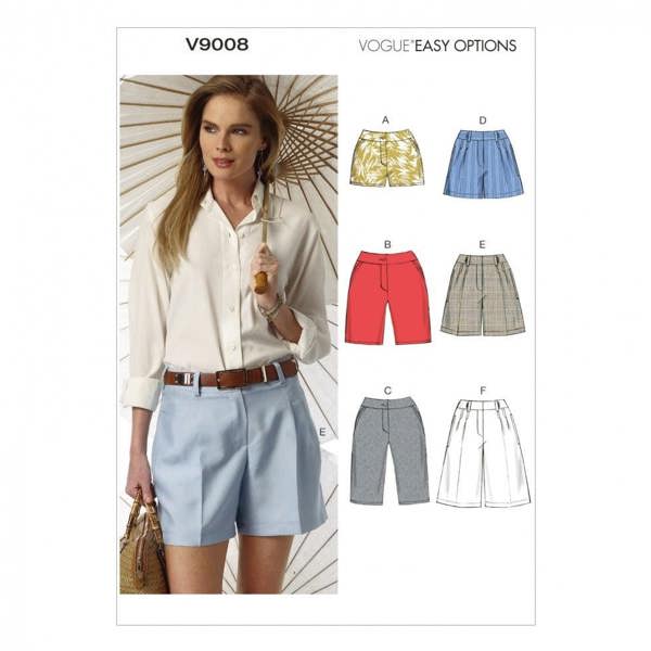 Vogue Sewing Pattern 9008, Shorts for Women, 6-8-10-12-14 - Easy