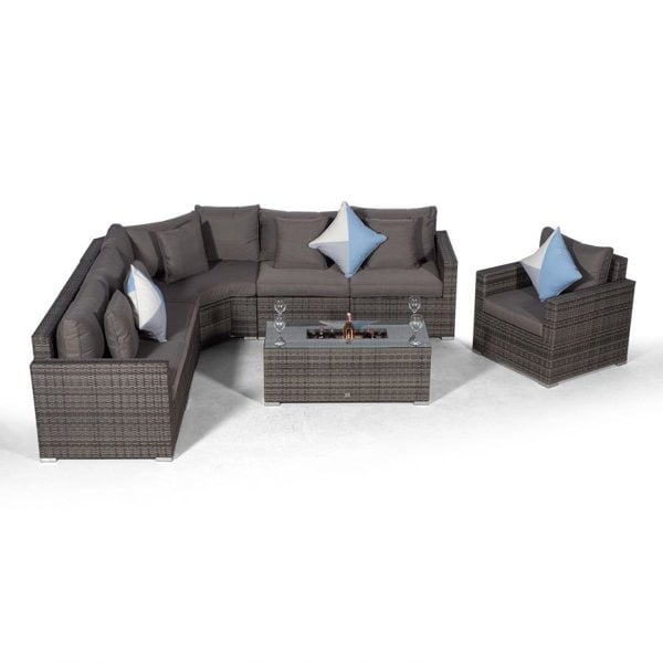 Giardino Santorini L Shape Modular 6 Seat Rattan Corner Sofa Set With Armchair & Drinks Cooler Coffee Table