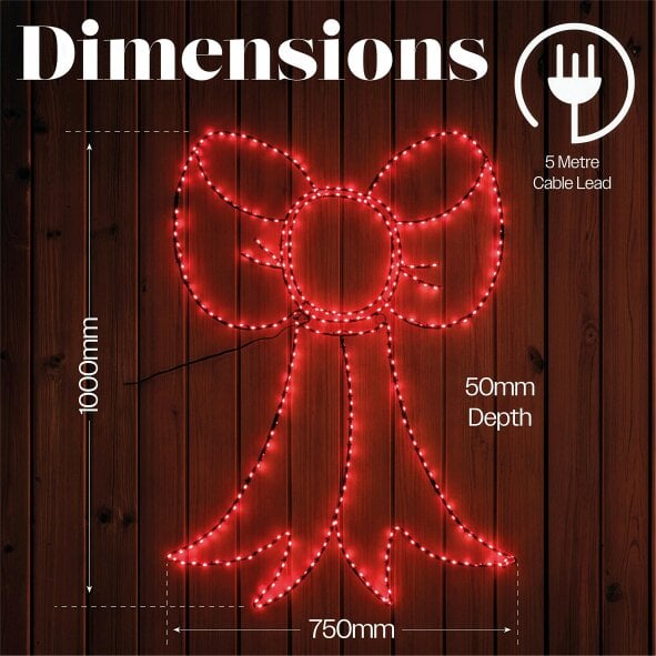 Scotts of Stow Xmas Haus Red Micro LED Metal Silhouette Bow Outdoor Wall Decoration with Flash Bulbs