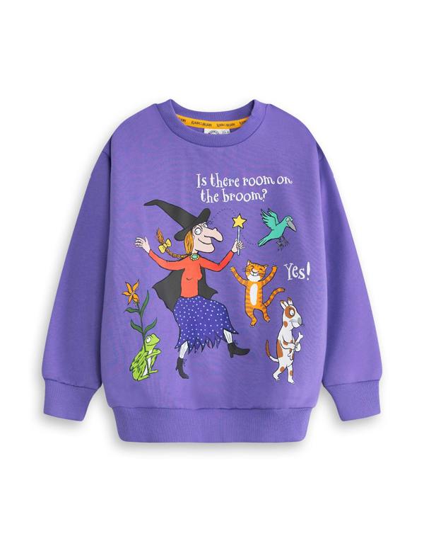 Vanilla Underground Room On The Broom Unisex Kids Purple Multi Character Sweatshirt
