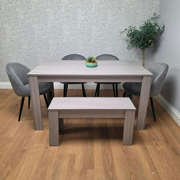 Kosy Koala Light Grey Arrow Pattern Dining Table Set with 4 Grey Velvet Chairs & Bench, 140x80x75cm