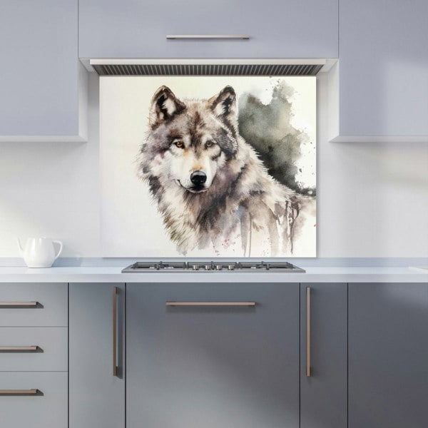 Warren Reed - Designer Loyal Wolf Watercolour Kitchen Splashback