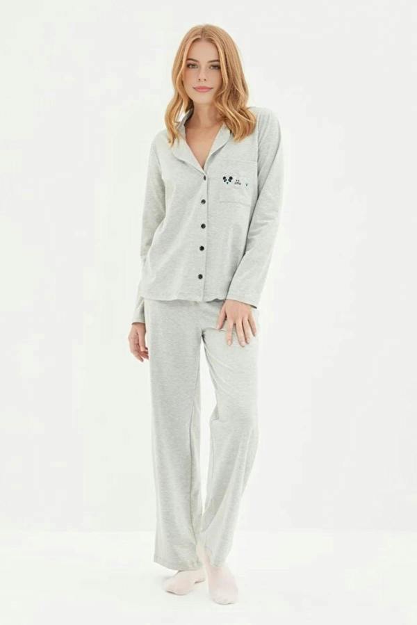 WOVCOR 2-Piece Knit Pajama Set with Piping and Pocket Detail