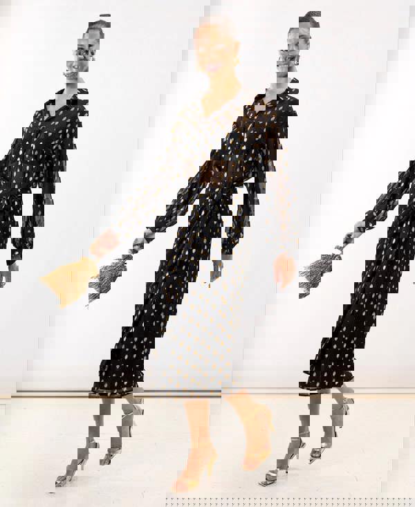 Black Foil Wrap Midi Skirt