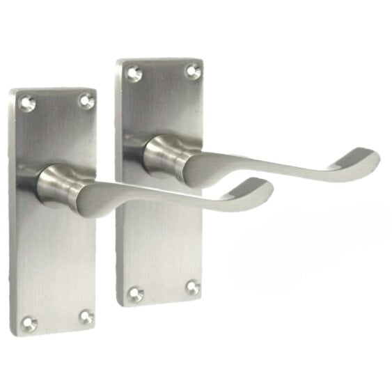 EDH Door Hardware Satin Nickel Victorian Scroll Door Handles – Modern Lever Latch Handles on Backplate – 118mm x 42mm