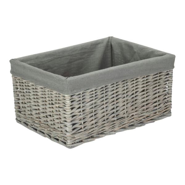 Large Grey Wash Grey Cotton Lined Willow Storage Baskets