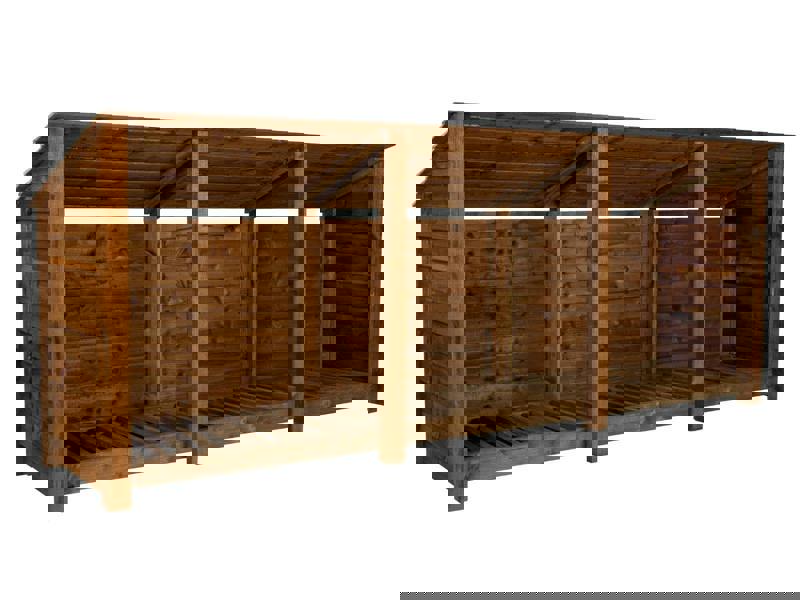 Arbor Garden Solutions Wooden Log Store (Roof Sloping Back) W-335cm, H-126cm or 180cm, D-88cm - Brown Finish