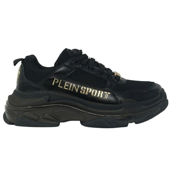 Plein Sport Gold Branded Logo Sneakers - Black