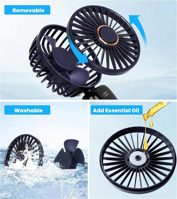 Dyzi 2-in-1 Portable Travel Mini Handheld Desk Table Fan USB-C Rechargeable Dark Blue