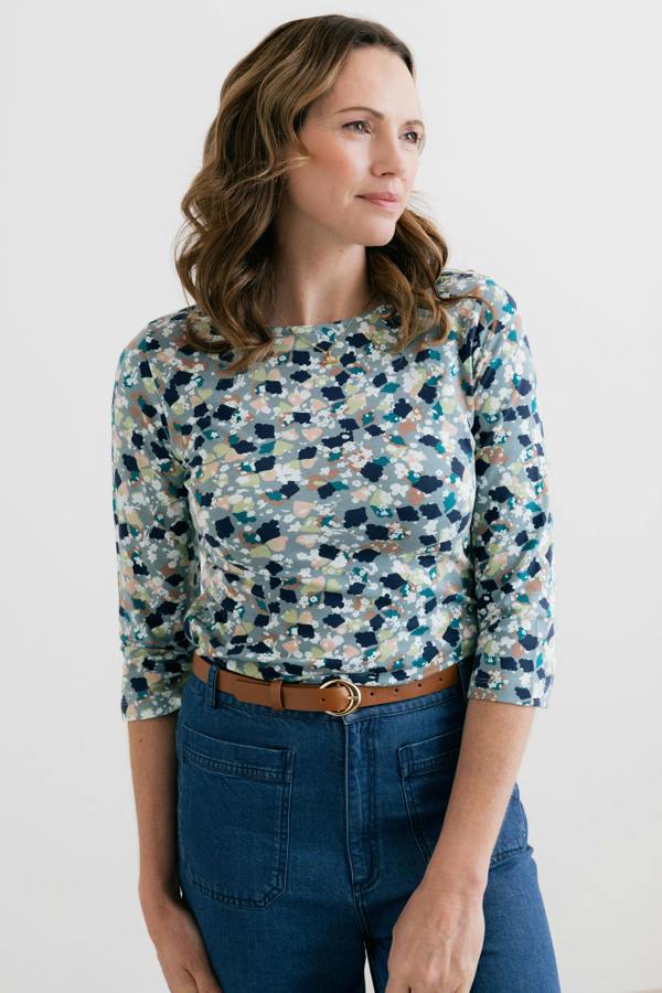 Lily & Me Monica Printed Organic Cotton Jersey Top Ocean