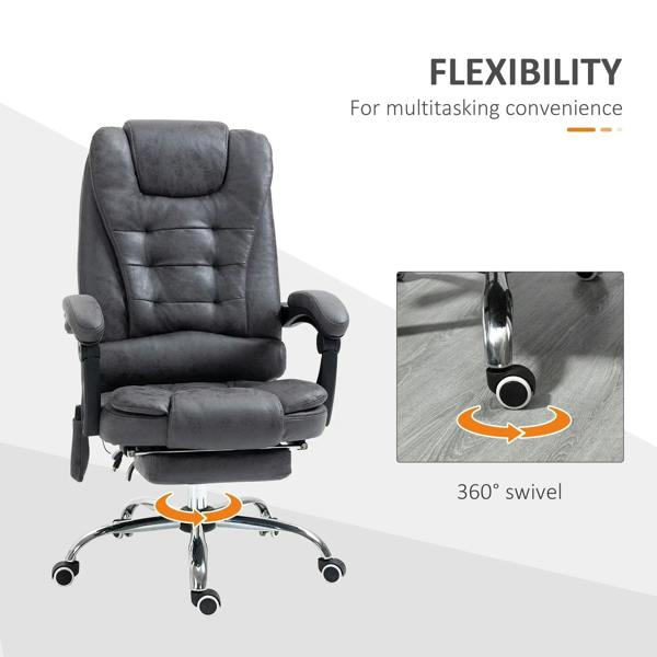 Dark grey ergonomic office chair with 360° swivel base and padded headrest and armrests