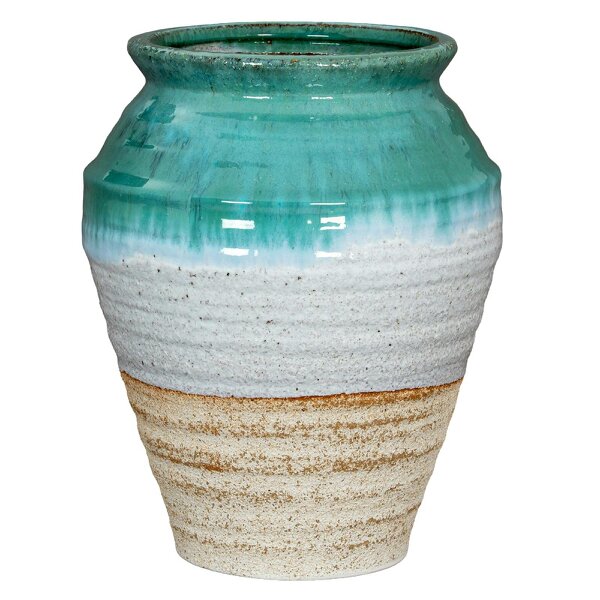 Wyld Haus Rustic Ombre Turquoise Blue and Sand Glazed Ceramic Vase