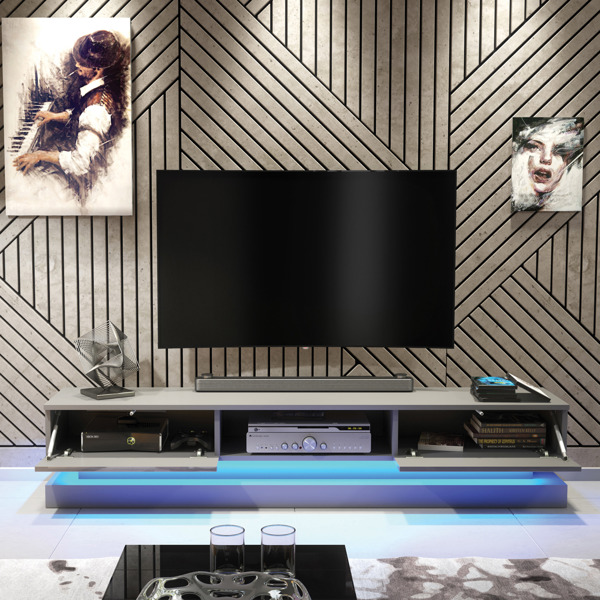Mex Furniture 180cm Modern TV Unit with Grey High Gloss Doors & Free LED Lighting