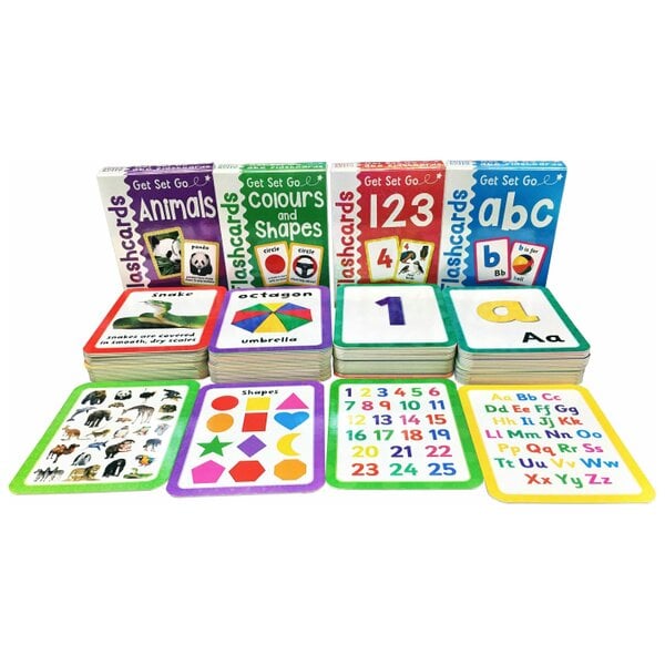 Get Set Go Wipe Clean Flashcards 4 Books Collection Set (ABC Letters, 123 Numbers, Colours & Shapes, Animals)