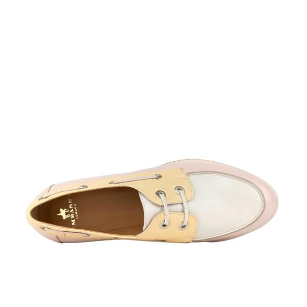 Embassy London Boatie - Yellow & Cream & Pink - Women's Leather Boat Shoe