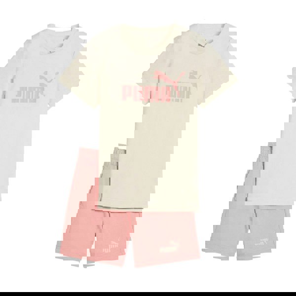 Puma Girls Essential Logo T-Shirt & Shorts Set - White/Pink