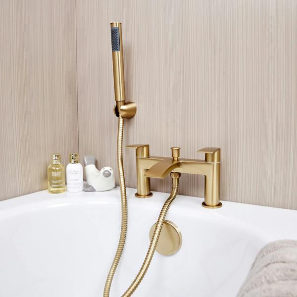 Flode Falun | Bath Shower Mixer | Including Handset and Holder | Brushed Brass