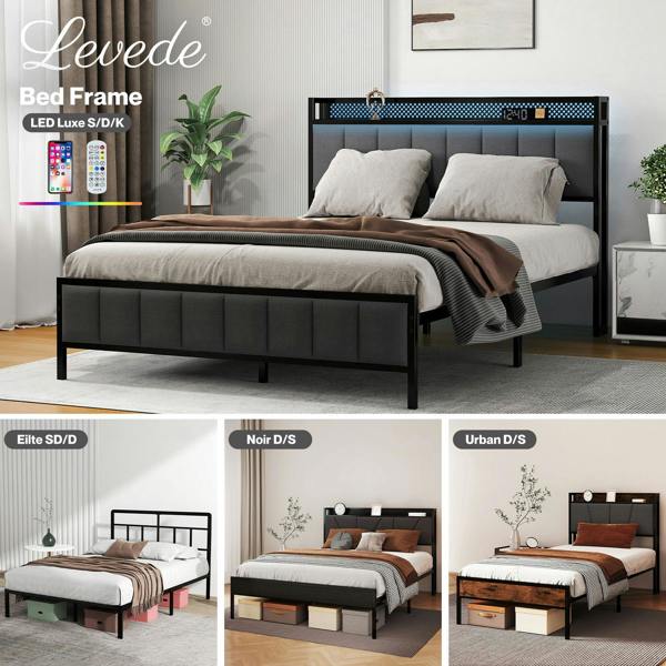 Levede Bed Frame Metal Platform with Headboard Heavy Duty Home Furniture Storage
