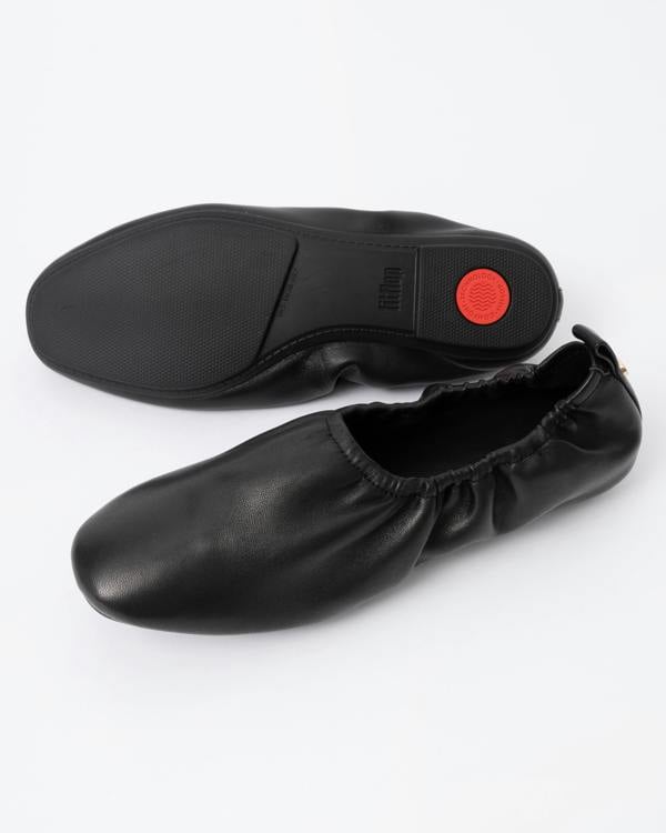 FitFlop Delicato Poise Leather Ballerina Shoes - All Black 090