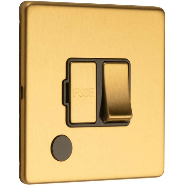 1 Gang 13A Switched Fuse Spur & Flex Outlet SCREWLESS SATIN BRASS Isolation