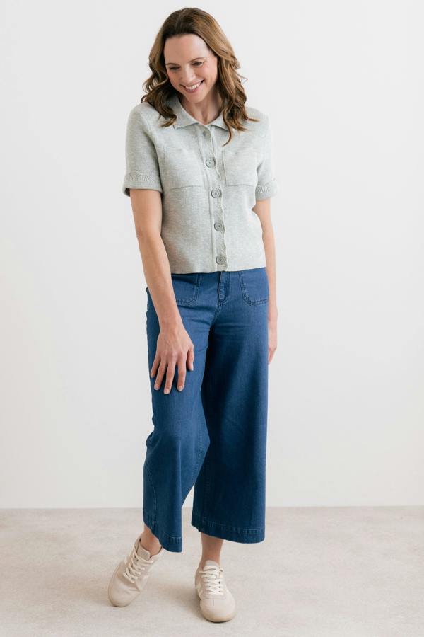 Lily & Me Phoebe Short Sleeve Knitted Jacket Silver Sage