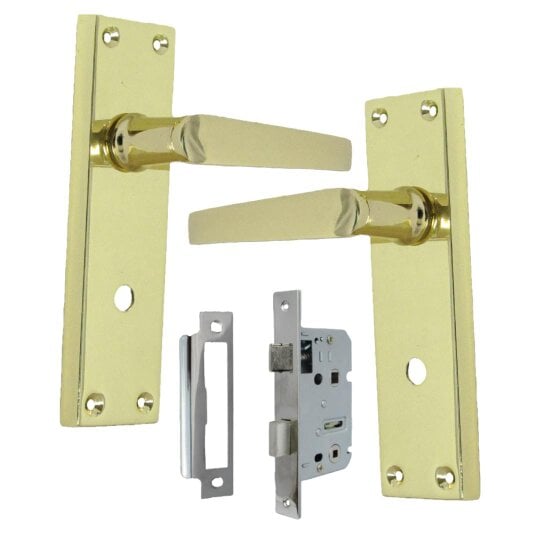 EDH Door Hardware Victorian Straight Brass Bathroom Door Handles – Interior Lock Handle 1 Pair