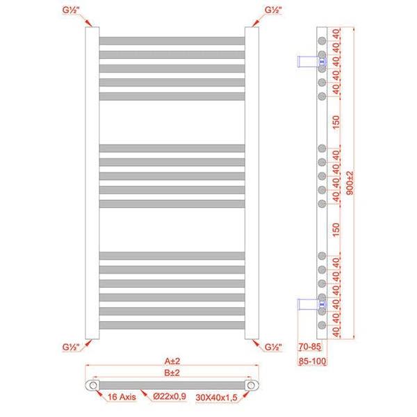 MYHOMEWARE 400 x 900 mm White Electric Bathroom Towel Rail Radiator Heater With AF Thermostatic Electric Element Pre-Filled
