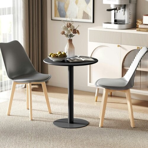 Wyld Haus Lestaguette Metal And Wood Black Round Dining Table With Steel Base 60 x 60cm